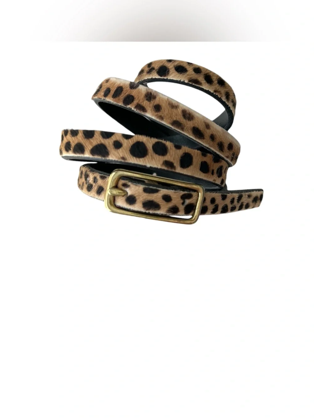 J. Crew Leopard Hair Print Slim Belt with Gold-Tone Brass Buckle Size Medium
